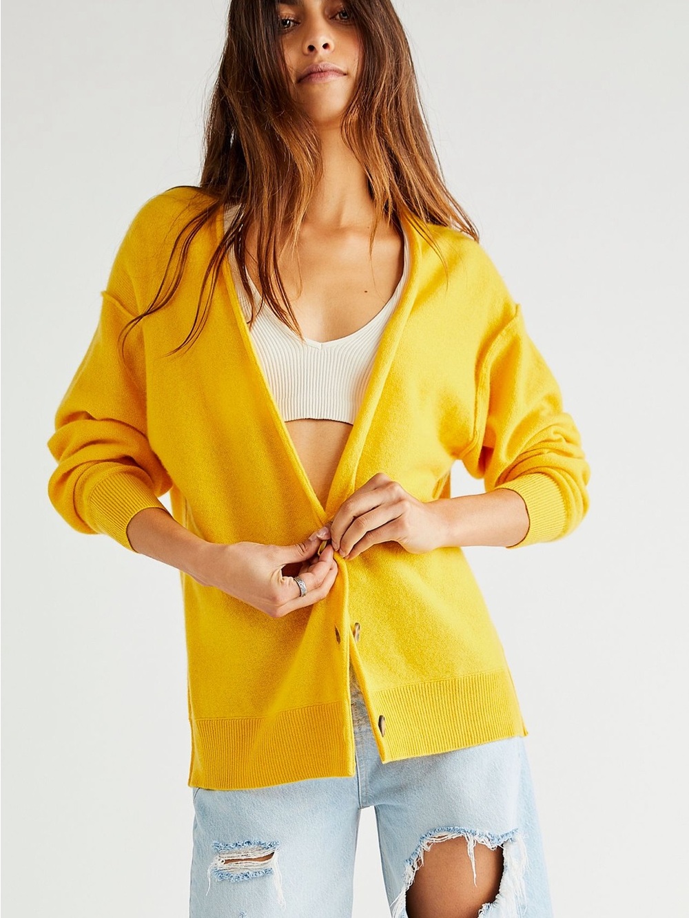Free People School Boy Cashmere Cardigan In So Golden NWT Size M
